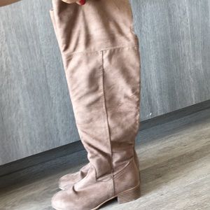 Beige knee high boots